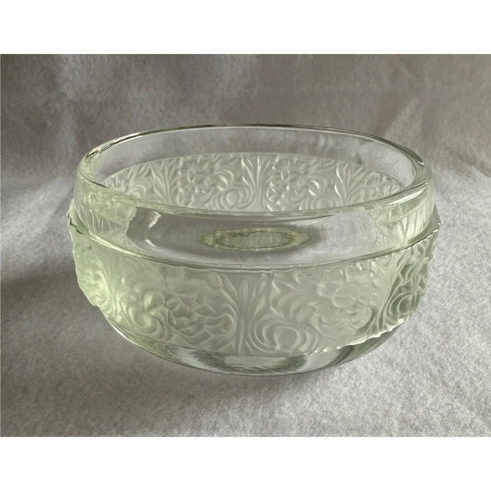 Vintage Avon Glass Trinket Dish Bowl Oval Frosted Floral 4.25